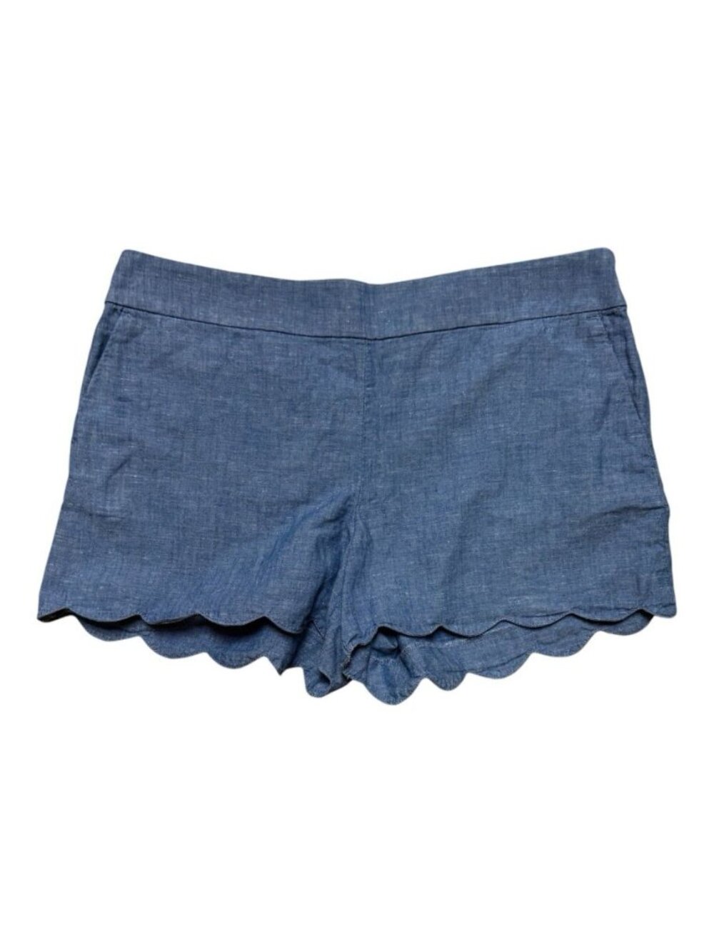 LOFT Riviera Shorts Blue Cotton Linen Blend Scalloped Hem Women’s Size 10